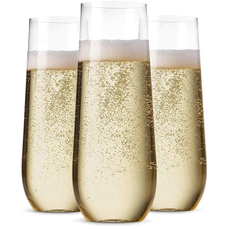 

48 Piece Stemless Unbreakable Crystal Clear Plastic Wine Gles Champagne Gl Set of 48 (9 Ounces)