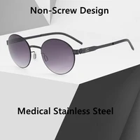 german brand design sunglasses medical stainless steel retro round eyeglasses frame non screw eyewear super light thin oculos