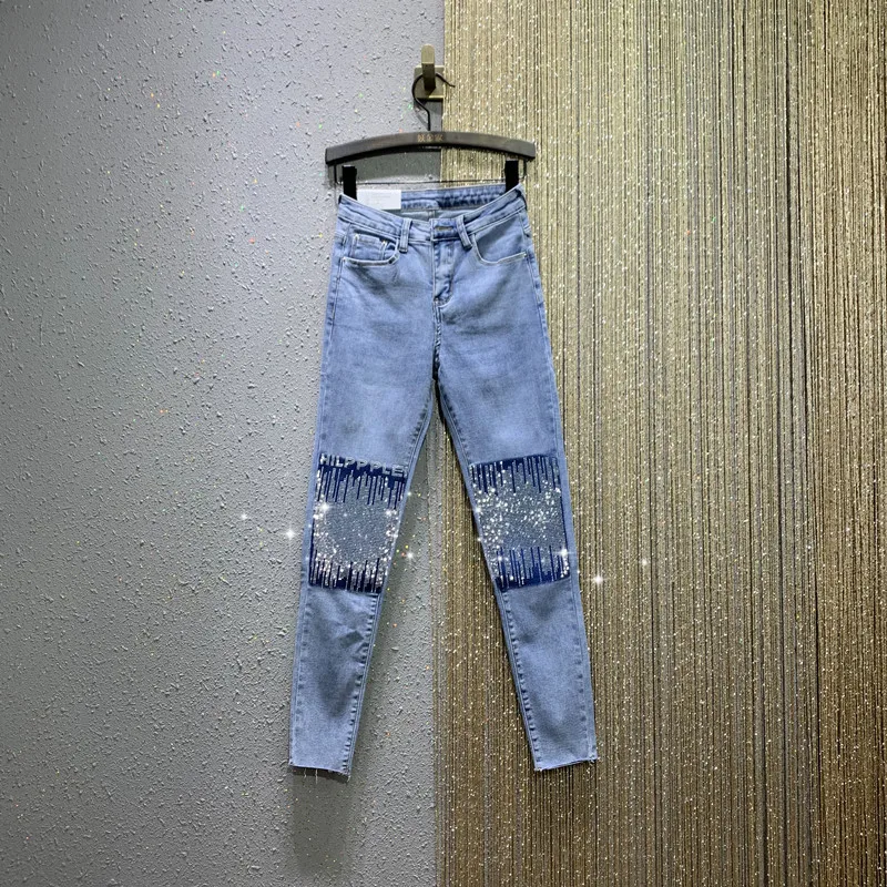 

Jeans for Women 2021 Spring New High Waist Stretch Slim Pencil Pants Fashion Skinny Hot Drilling Gray Denim Pants Students Jean