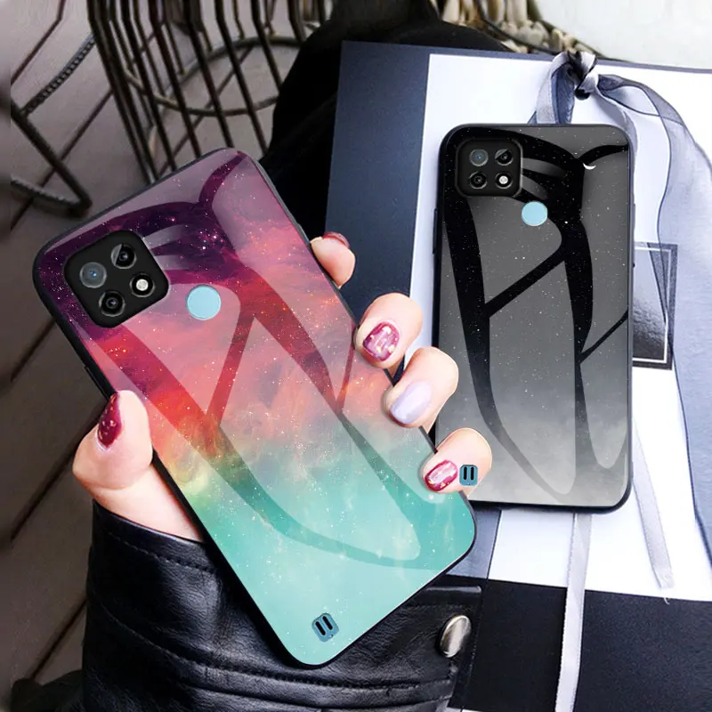 

Painted Glass Phone Case For OPPO Realme C21 C17 C15 V11 6PRO X50PRO XT Realme23567i Protective Case starry sky Luxury TPU Funda