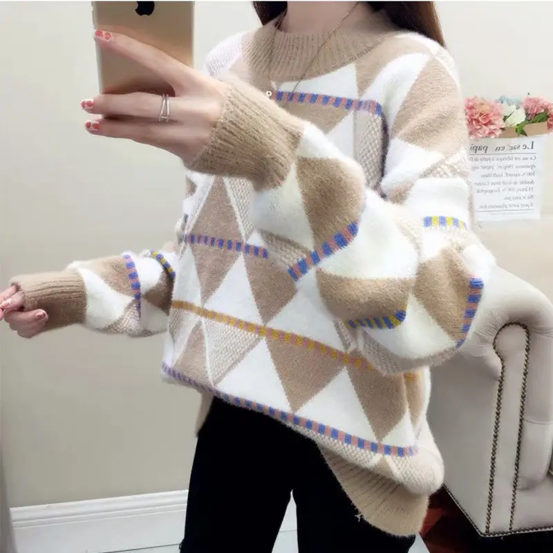 Пуловеры для осени и зимы Женский вязаный свитер с круглым вырезом повседневный