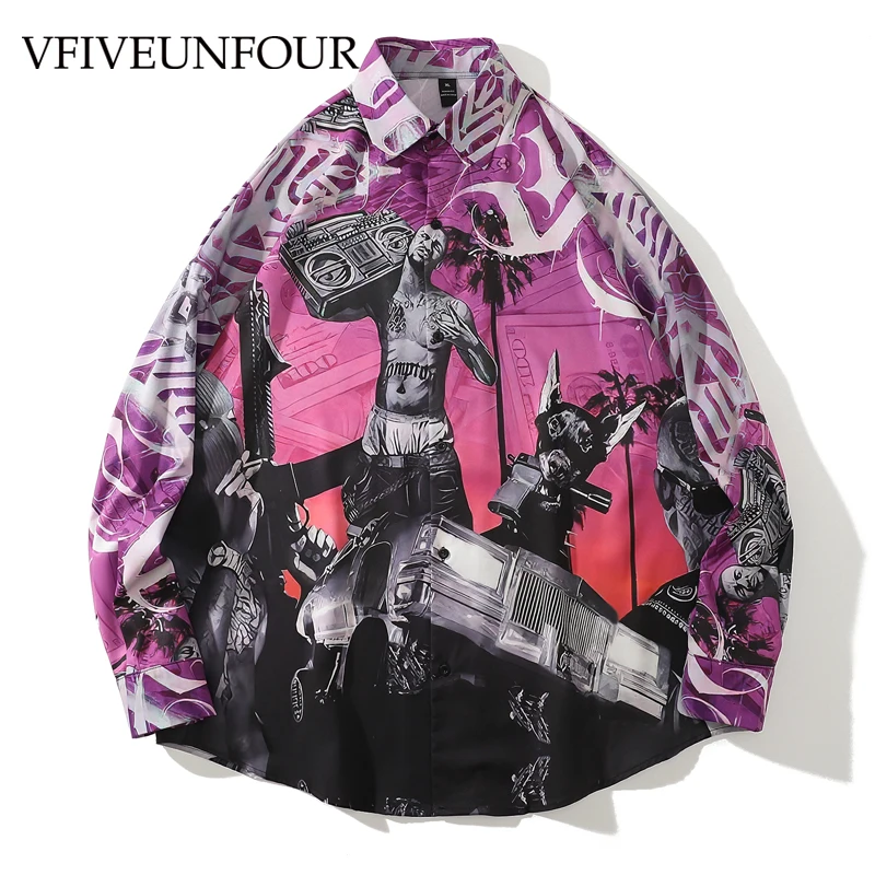 

Рубашка VFIVE UNFOUR длинная в стиле Харадзюку, уличная одежда в стиле хип-хоп с цифровым принтом, топ оверсайз в стиле панк-рок и готика, празднич...