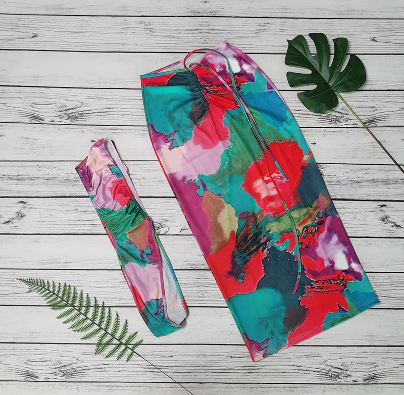 

Beyprern Fashion Tie Dye Printed Crop Top And Matching Skirt Set 2 Pieces Outfits Summer Ruched Bandage Suits Party Club Outfits