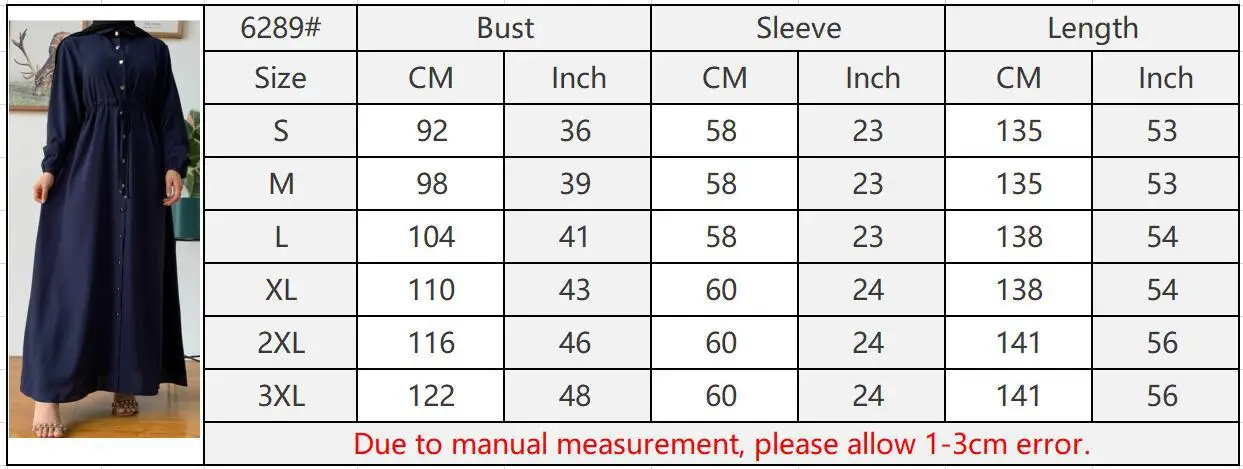 

Mandylandy Women Muslim Dress Lapel Full Button Slim-Fit Abaya Casual Plus Size Pure Long Sleeve High Waist Arab Robe