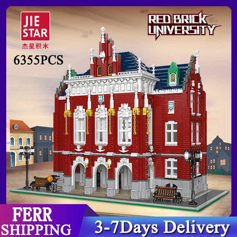 

2021 город МОС улица вид серия красный кирпич Университет продвинутая архитектура модель 6355 шт. строительные блоки игрушки Детский подарок