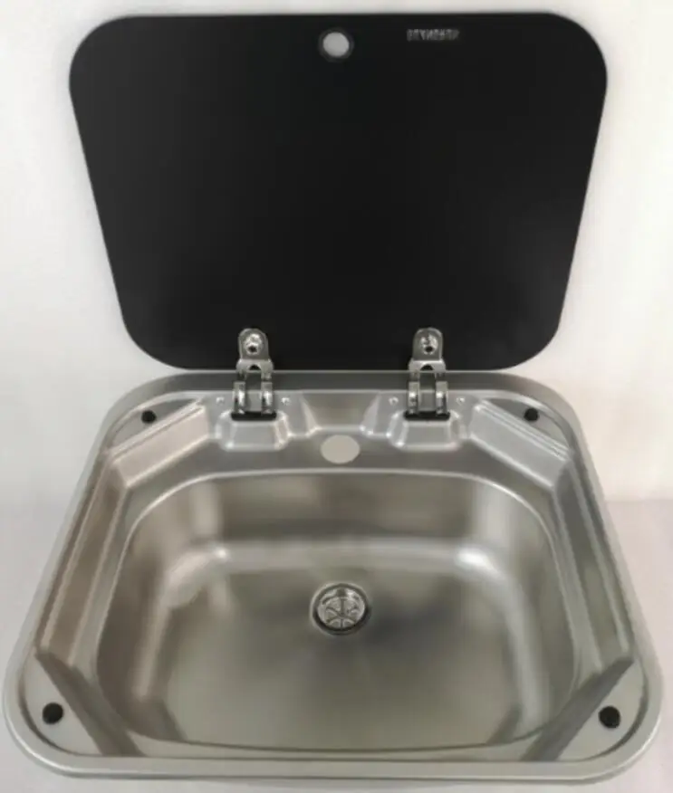 Without Faucet Лодка RV караван из нержавеющей стали раковина для умывальника с крышкой из закаленного стекла 420*370*145 мм GR-586 - Цвет: Without Faucet