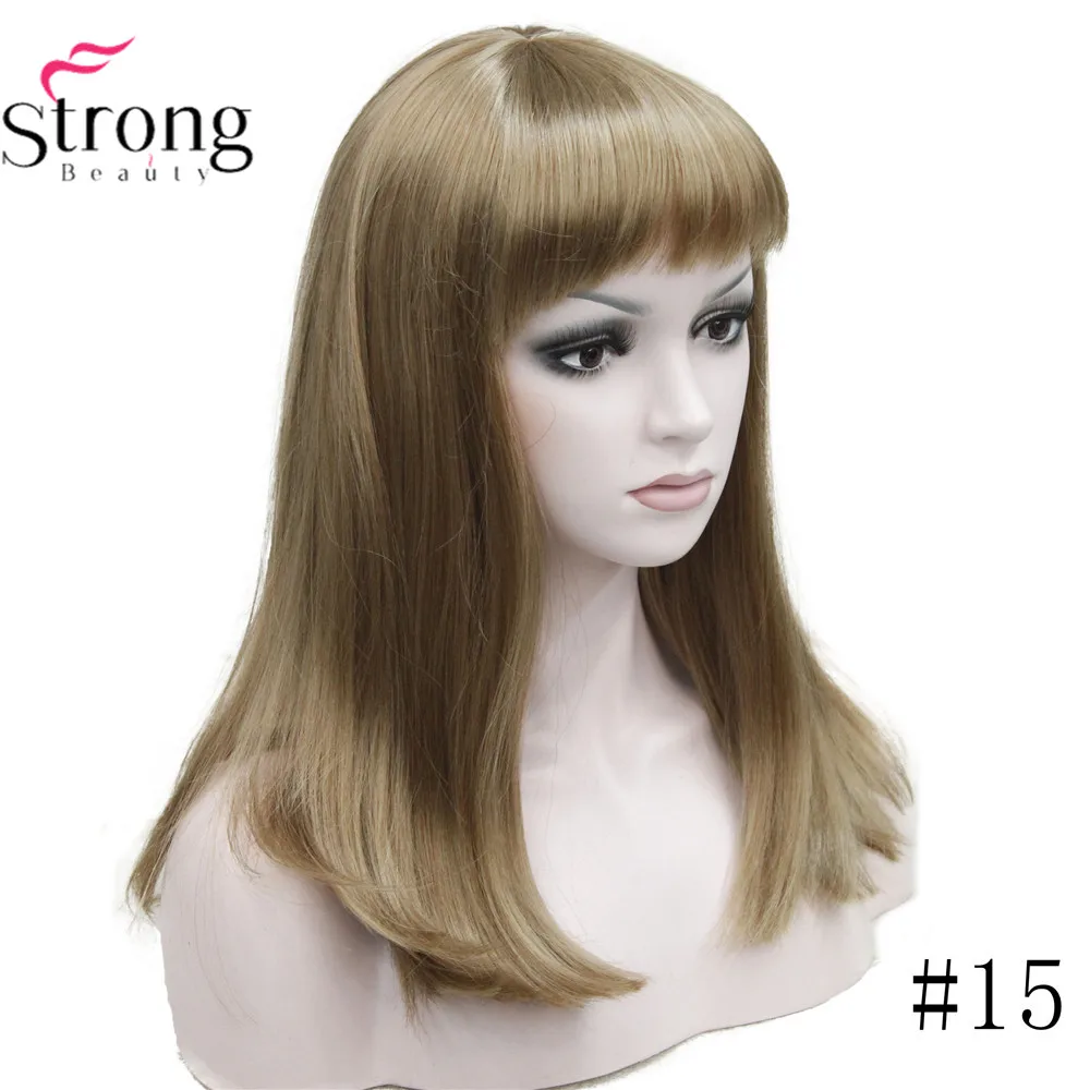 StrongBeauty Женские синтетические парики волосы черный/Блонд длинные прямые аккуратная челка стиль Natura парик волосы
