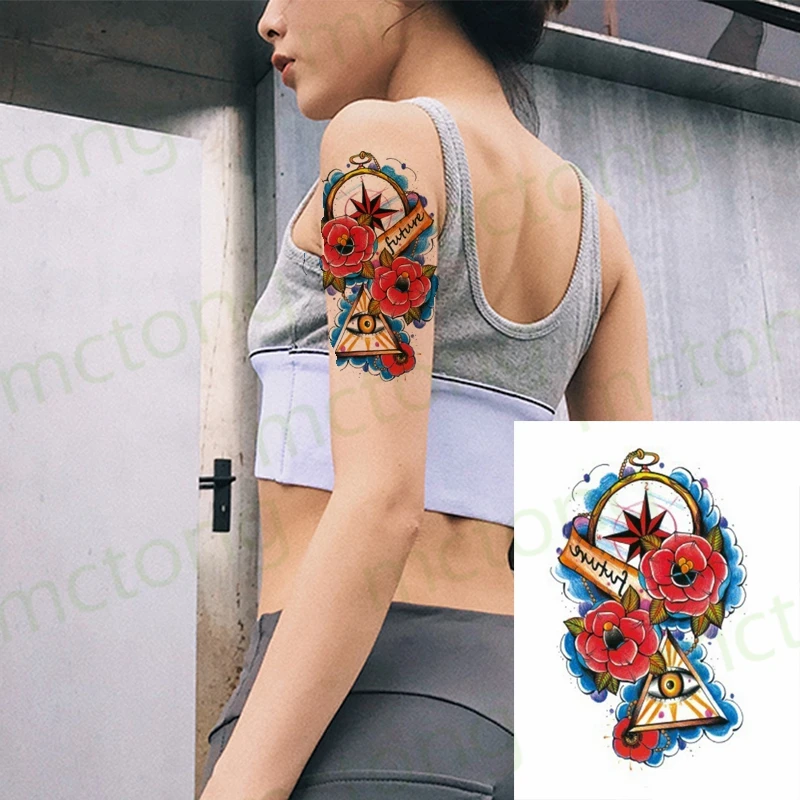

Waterproof Temporary Tattoo Sticker Flower Snake Rose Clock Totem Mermaid Fake Tatto Flash Tatoo Body Art for Girl Woman Man