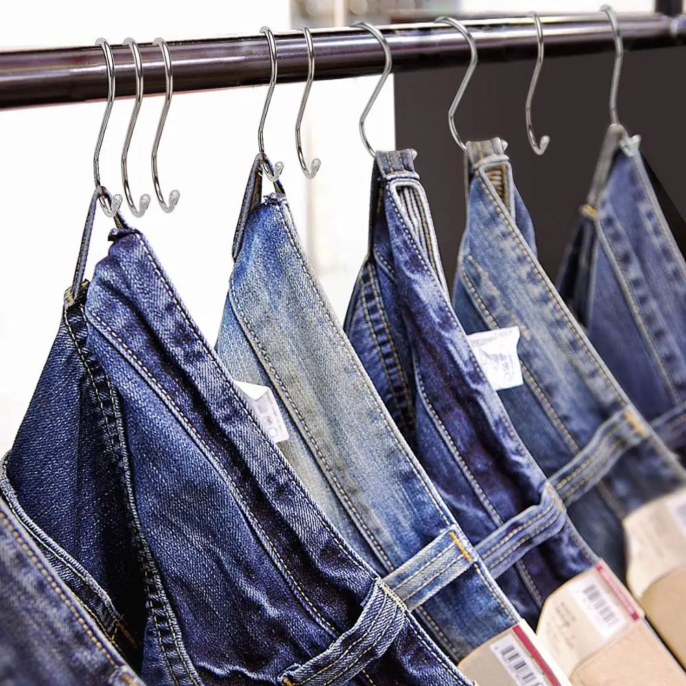 

10 15 Pack S Hanging Hooks Stainless Steel Heavy Duty S Hanger Hooks L 4.8" M 3.5" S 2.5" Metal Kitchen Pot Rack Closet Hook