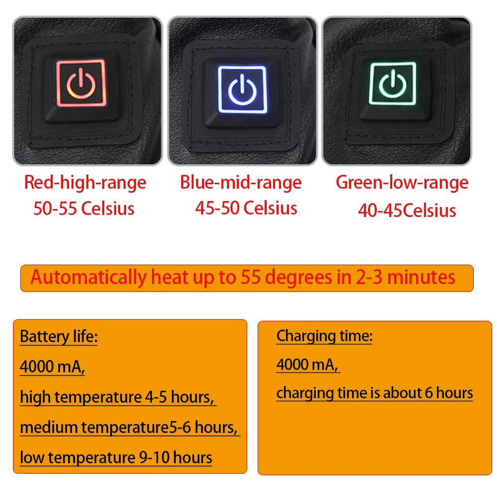 

Rechargeable Heated USB Cycling Gloves 3 Levels Warmer 4000MAH Windproof Motorcycle Glove Safety Skiing Equipment Heating
