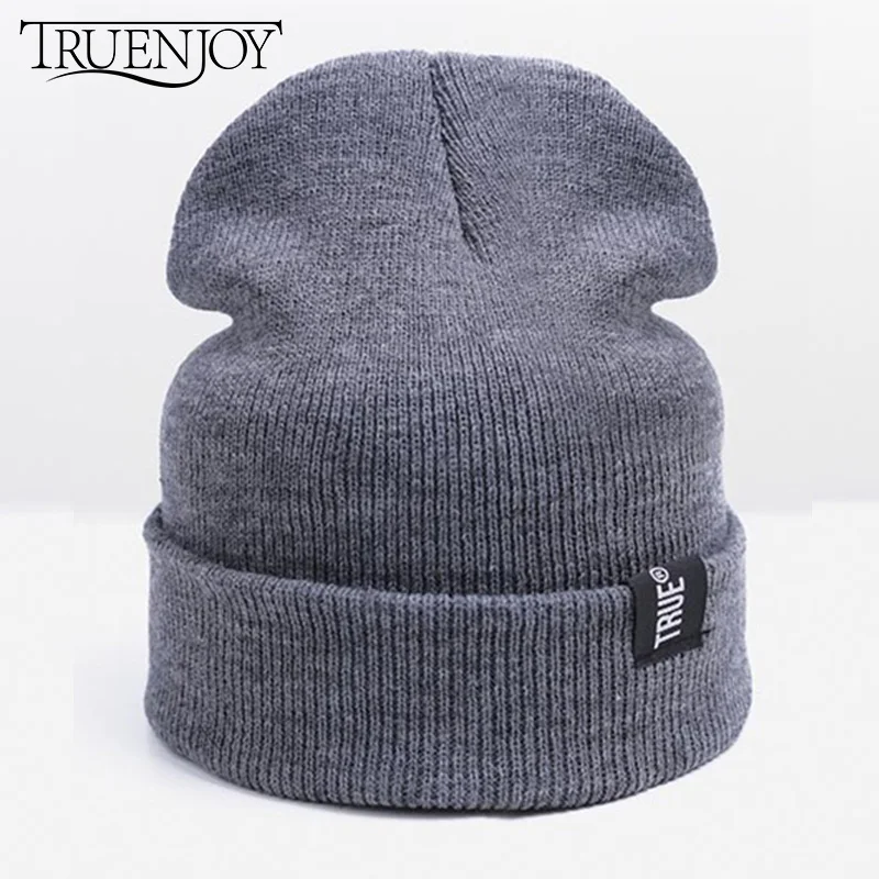 TRUENJOY дизайн зимняя шапка для мужчин и женщин Skullies шапки для женщин вязаная унисекс шапка бини сплошной цвет хип-хоп зимняя шапка
