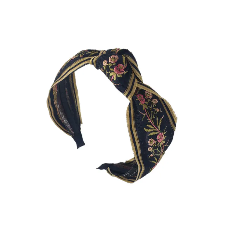 

Bohe Embroidery Flower Women Head Hoop Korean Center Knot Headband Girls Webbing Head Band Turban Hair Accessories Hair Hoop