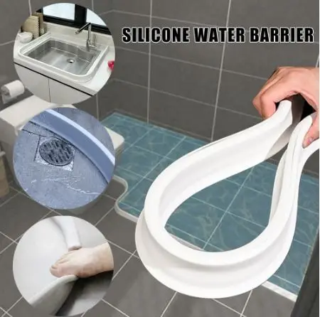 

1pc black/ White silicone bath water stopper blocker shower dam dry and wet separation tide barrier Self-adhesive sealing strip