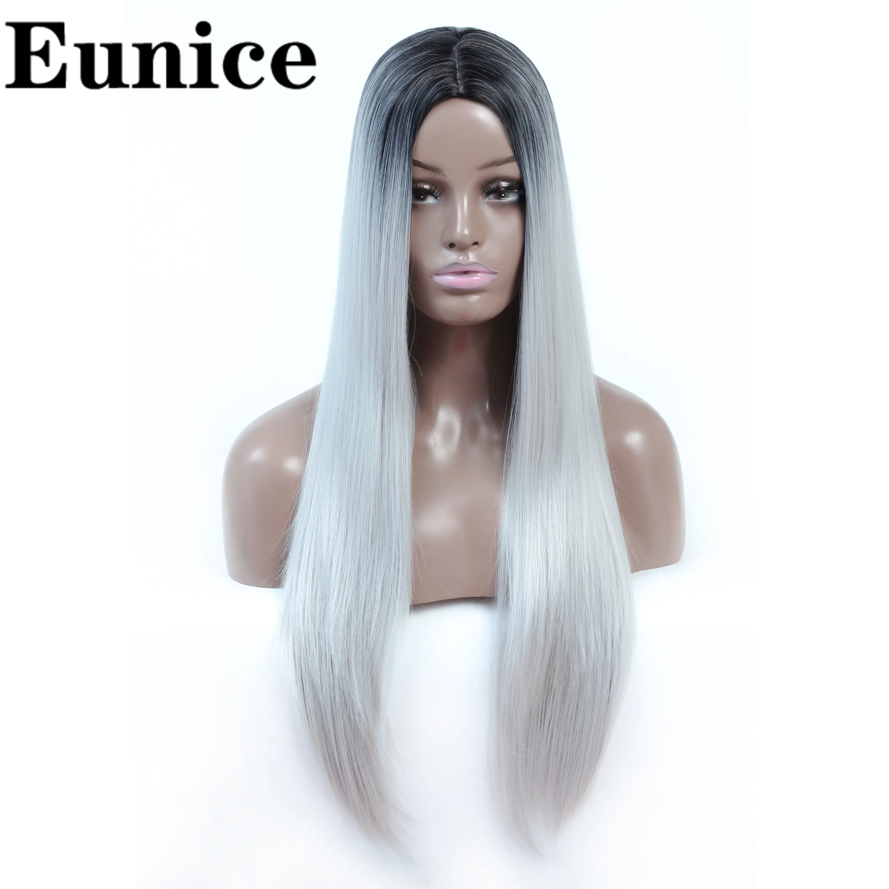 

Synthetic Middle Park Dark Root Female Black Long Silky Straight Wigs Ombre Red Pink Blue Brown Gray Cosplay Wigs For Women