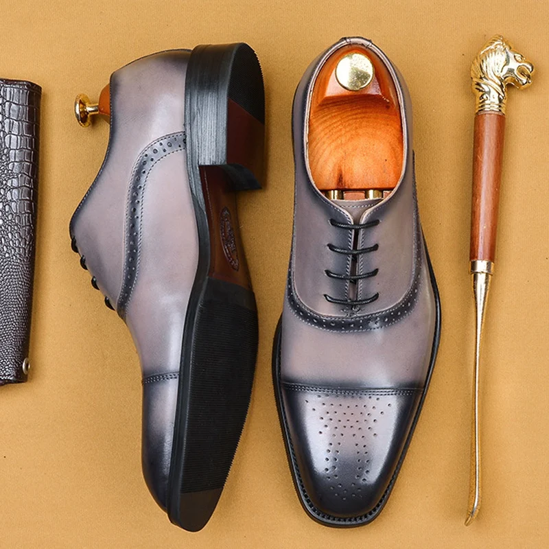Большие размеры летние вечерние туфли-Броги из натуральной кожи Мужские дышащие