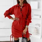 Модное женское однотонное платье, однобортное платье-рубашка с отложным воротником и шнуровкой, летняя повседневная женская одежда