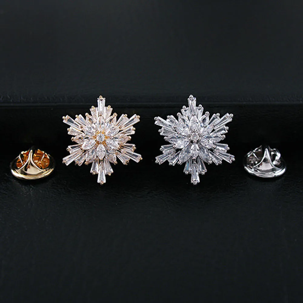 

Crystal CZ snowflake charm lapel bar pin badge brooches fashion privacy ornament jewelry