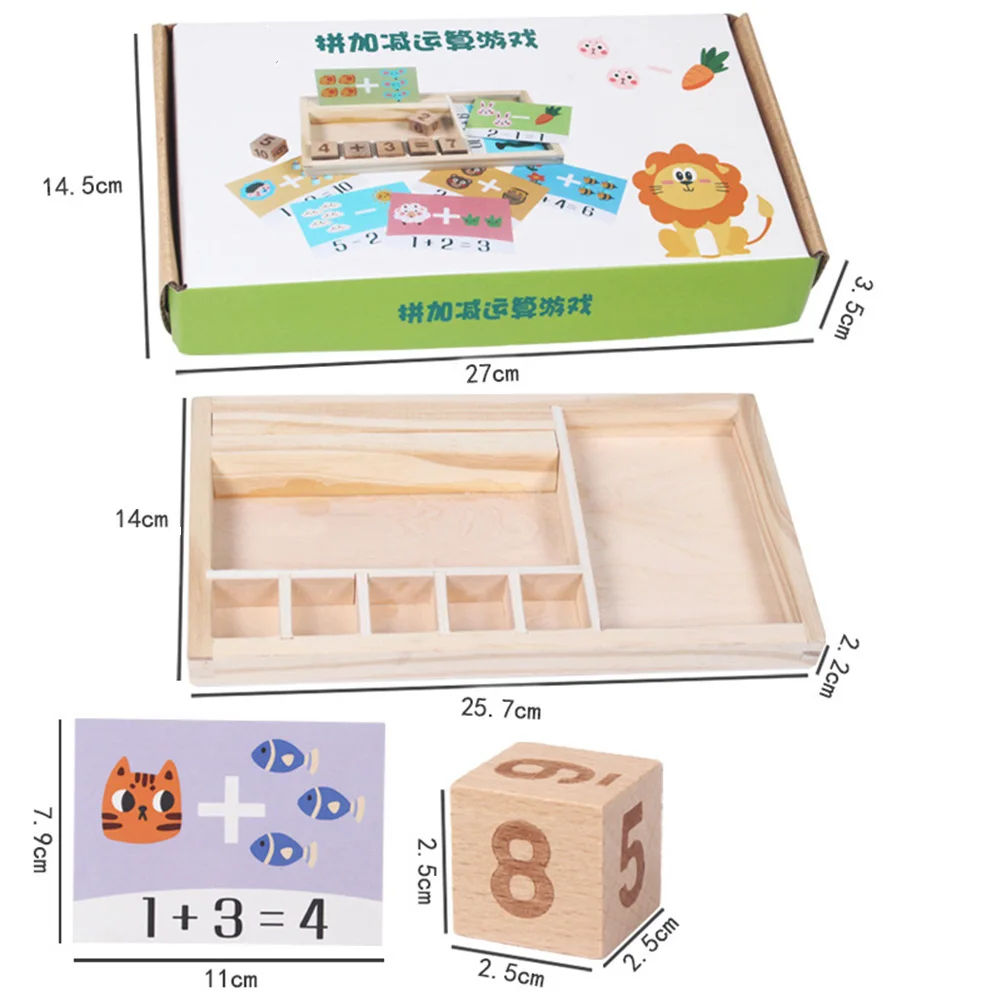 

Wooden Math Arithmetic Cubes Puzzle Cartoon Cards Preschool Early Learning Toy