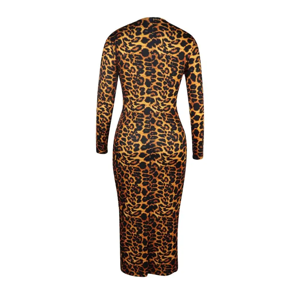 

Echoine Long Sleeve High Neck Leopard Print Sexy Bodycon Midi Dress 2019 Autumn Winter Women Fashion Christmas Party Clothes