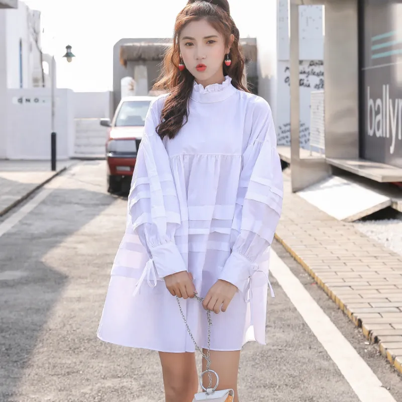 Корейские милые хлопковые платья для девочек женские белые свободные красивые