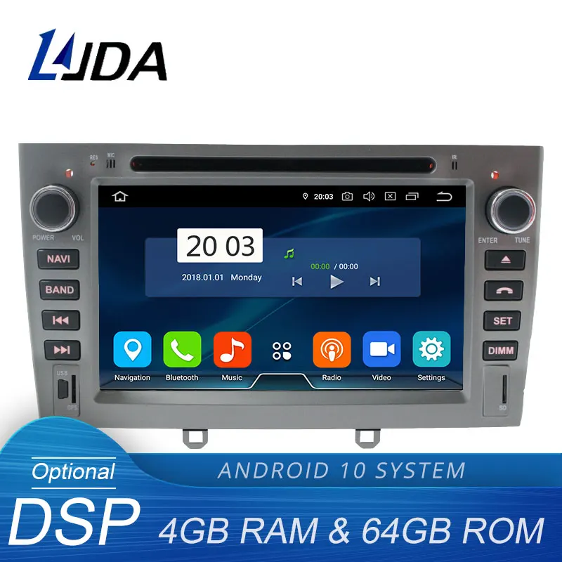 Автомобильный мультимедийный плеер LJDA Android 10 для PEUGEOT 308 408 Вт GPS навигация 2 Din