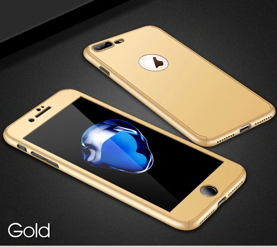 360 полный защитный чехол для телефона с закаленным стеклом для iPhone XR Xs Max X, чехол для iPhone 8 7 Plus 6 6s Plus, чехол 5 5S SE - Цвет: Local gold