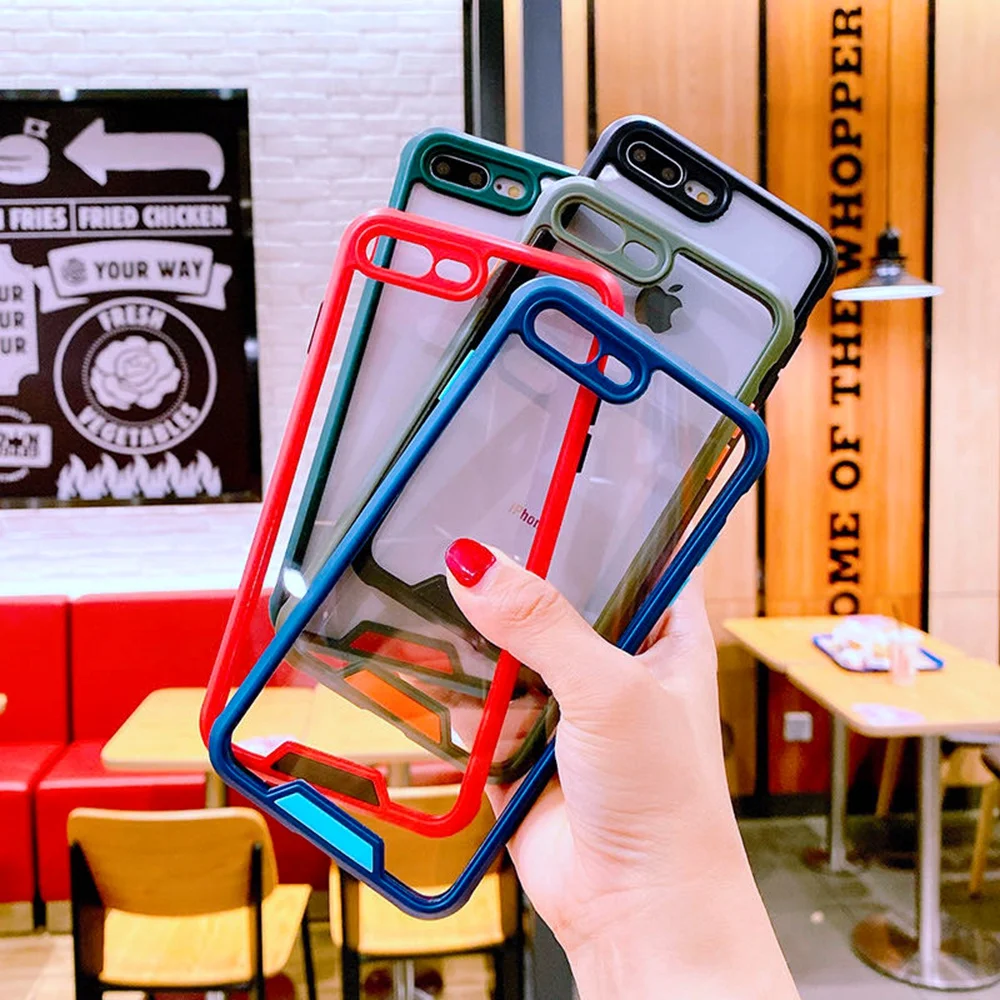

Luxury Transparent Phone Case For iPhone XR X XS Max 7 8 Plus Candy Colors Anti-Fall Protection Back Cover