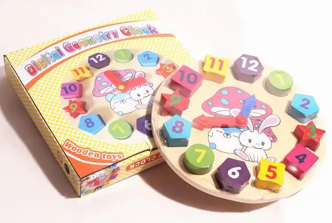 Детские развивающие детские часы кролика Деревянные блоки игрушки для детей