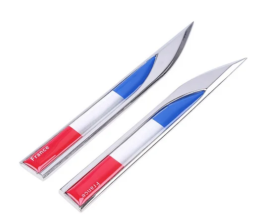 

Pair Metal French Flag Car Fender Knife Emblem Skirts Badge Decals Sticker