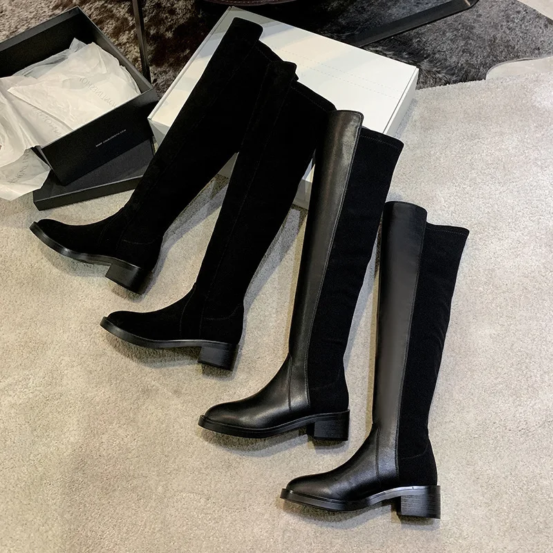 

women's elastic new fall winter boots 2021 cowhide color classic leg matching knee thin leg boots