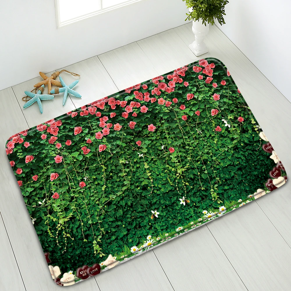 Противоскользящий коврик для ванной фланелевый впитывающий ковер с зелеными