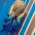 Парик Ombre блонд с кружевной частью, волосы синего цвета, волнистые волосы, T-образные парики, светлые парики для женщин, парики из человеческих волос, предварительно выщипанные