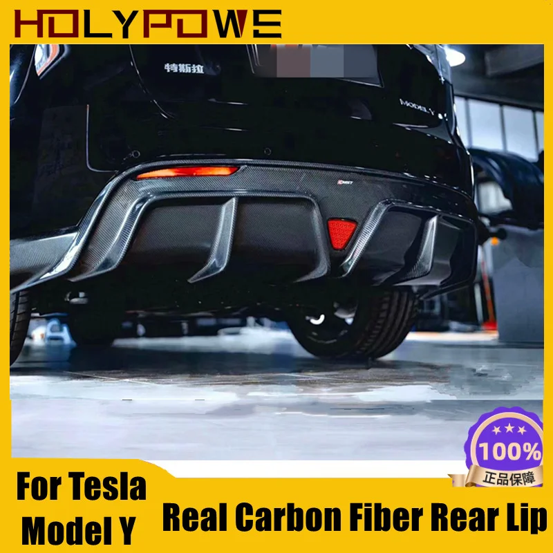 

New For 2021 Tesla Model Y Car Rear Lip Real Carbon Fiber Sport Exterior Decoration Modification Accessories With Triangle Light