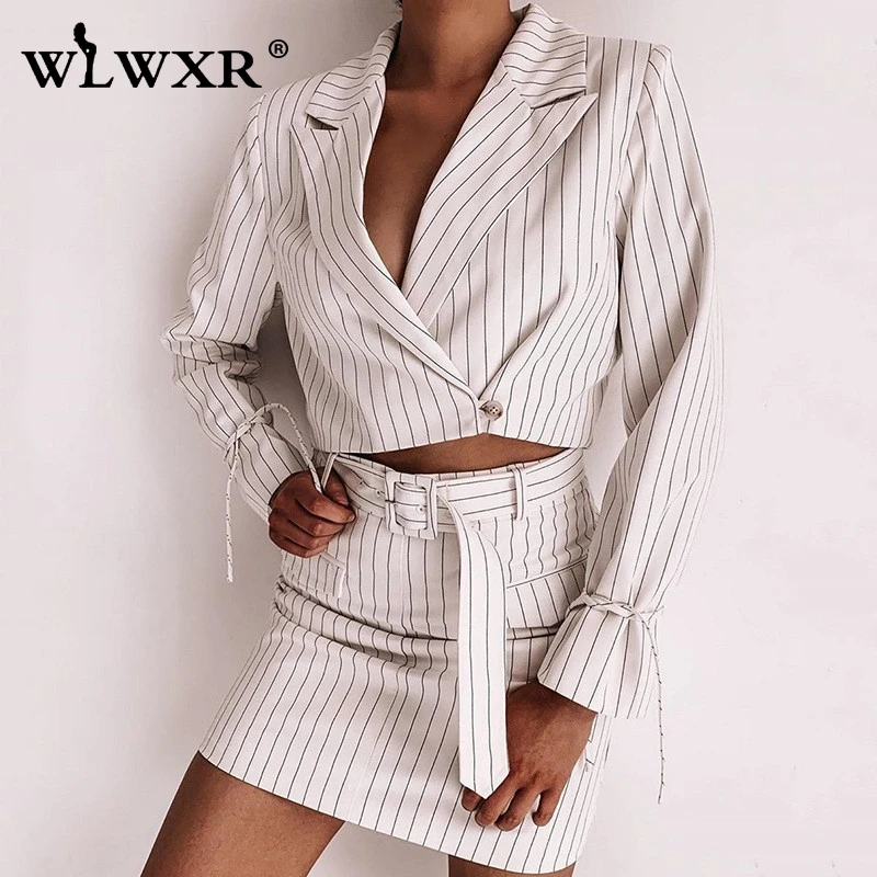 WLWXR женский офисный костюм в полоску комплект из 2 предметов белый бандажный