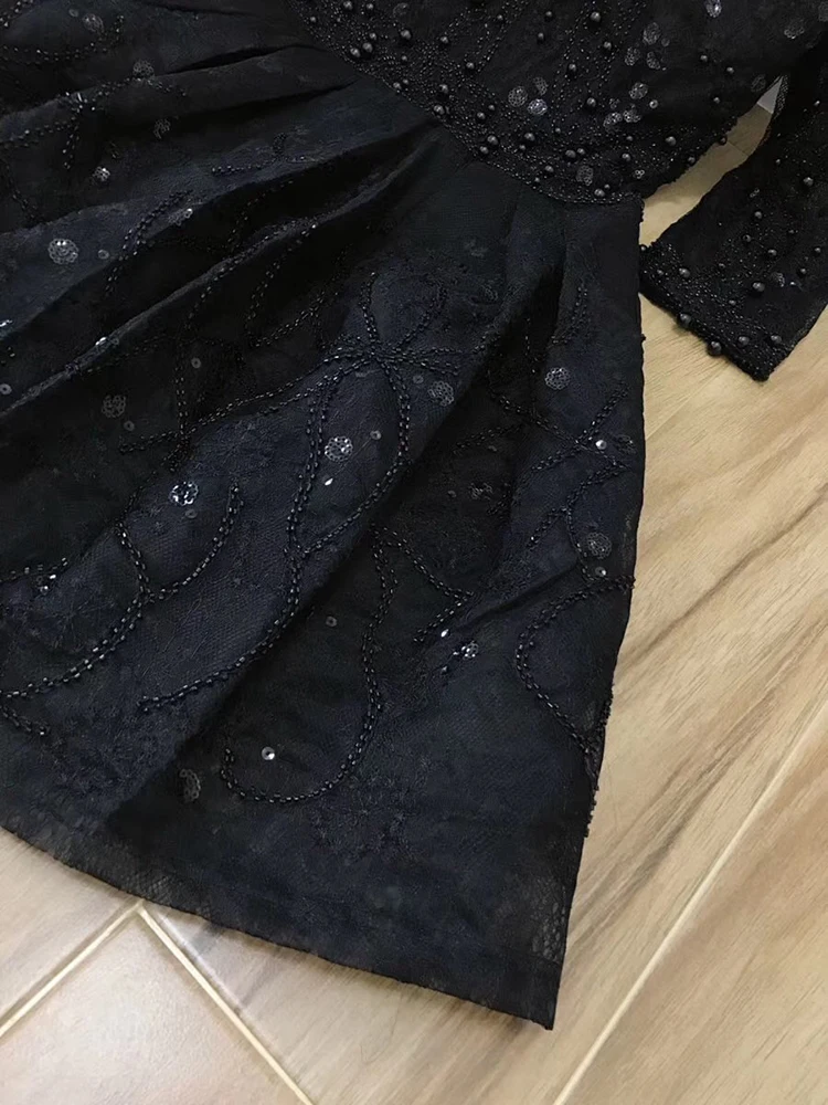 2019 осеннее Новое поступление женские черные сетчатые Мини платья роскошное