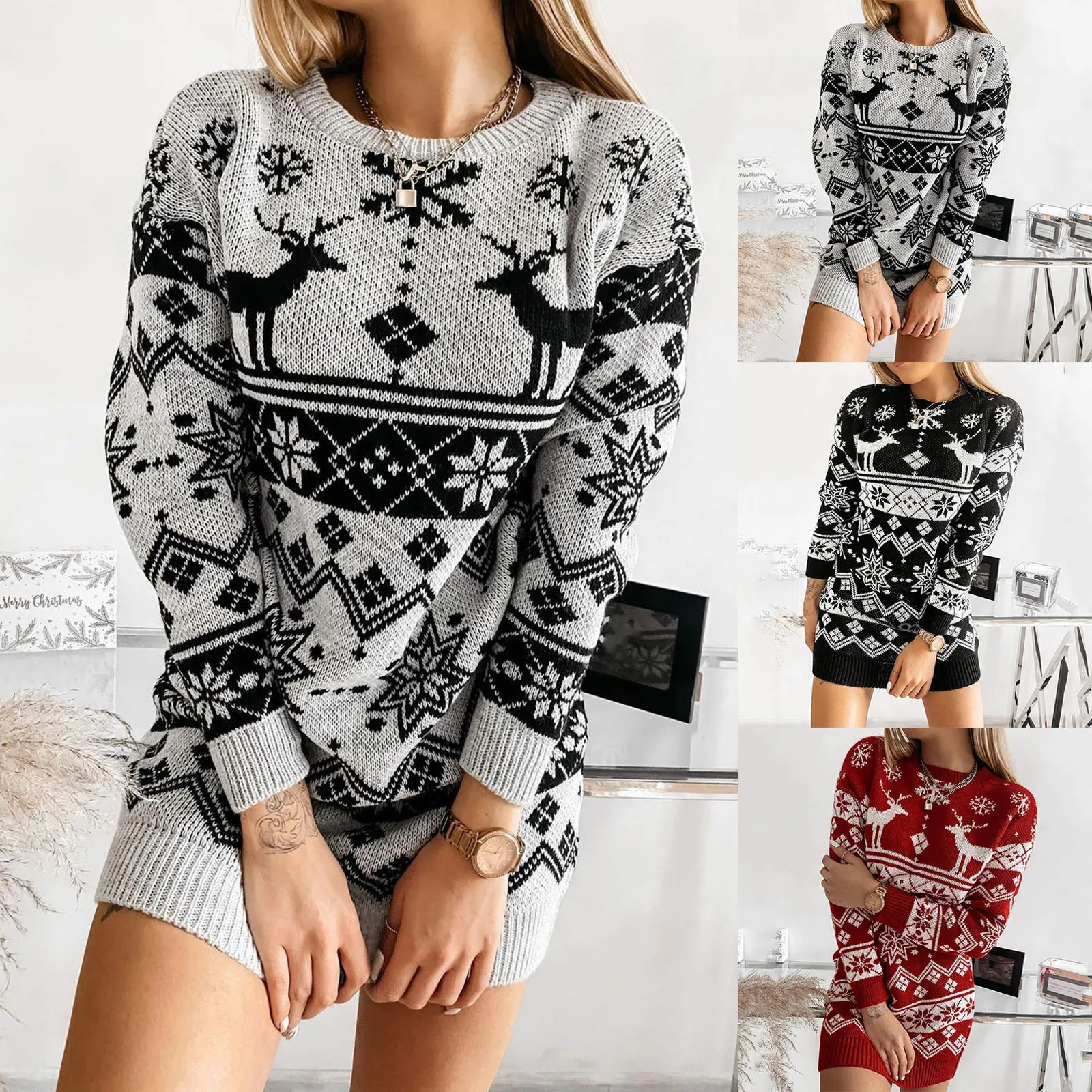 

Женский трикотажный пуловер с круглым вырезом