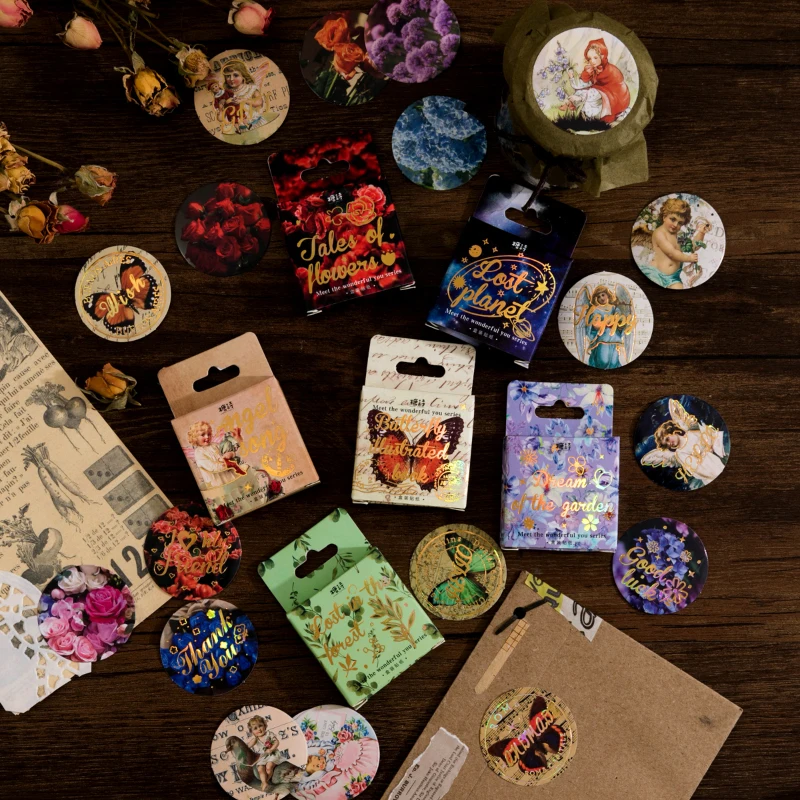 

45pcs/set Bronzing Sticker Diy Scrapbooking Diary Stickers Aesthetic Scrapbook Sticker for Notebooks Stationery Supplies Packing