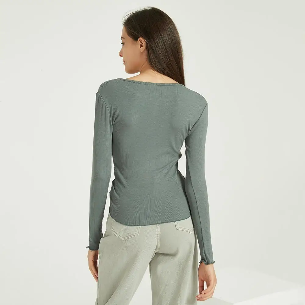 Женские мягкие футболки Wixra тонкие с длинными рукавами и круглым вырезом базовые