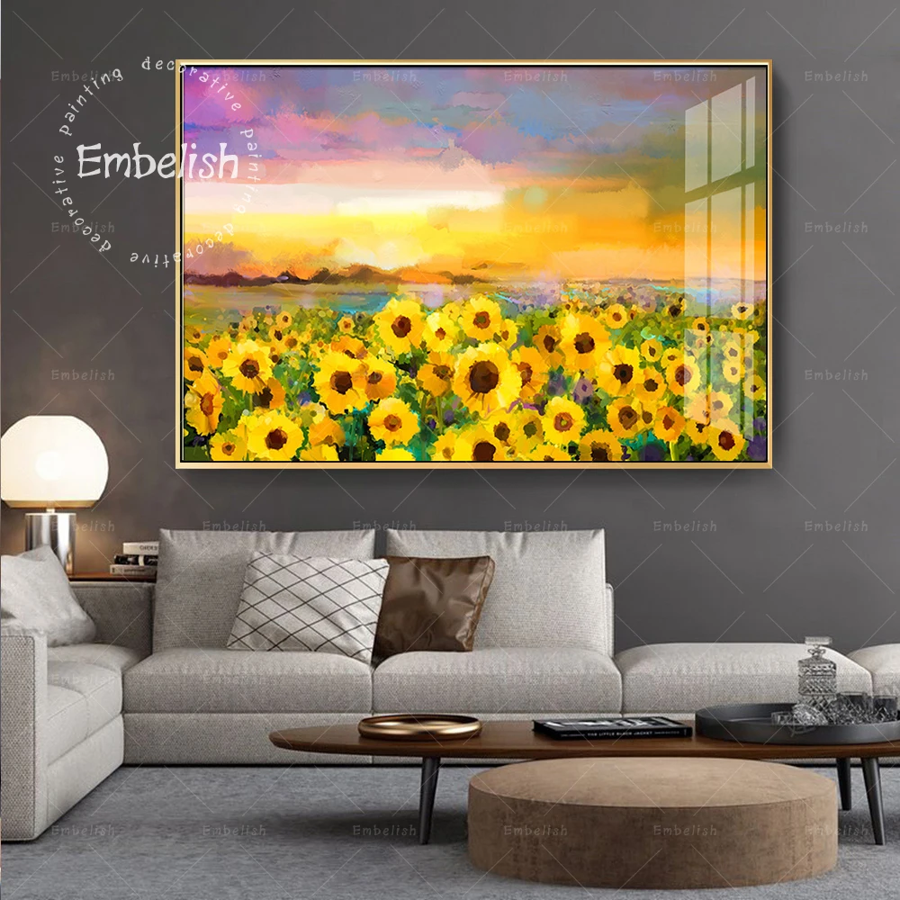 Настенные постеры с ручным рисунком подсолнуха в полях Красивый Ландшафт