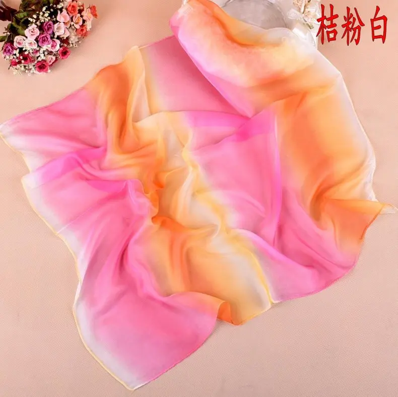 Весенняя двухцветная шелковая сатиновая квадратная лента для волос хиджаб