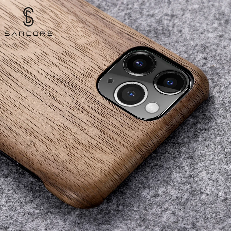SanCore Original Real Wood Rosewood Cover Phone Shell for iPhone 11 Pro Max Natural Luxury Wooden Pattern Walnut Protective Case