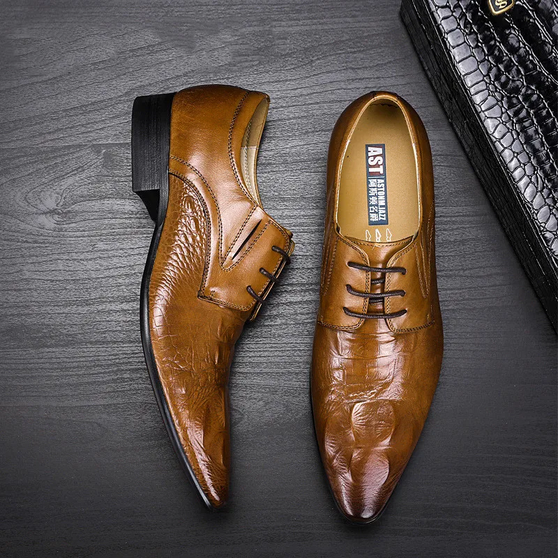 Crocodile print men s shoes suit business shoes in autumn and winter Genuine Leather luxury brand men shoes dress shoes men