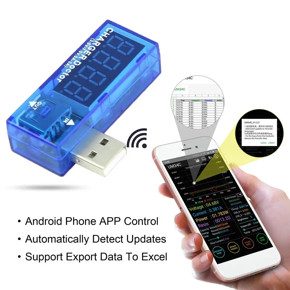 Цифровой USB тестер напряжения измеритель и силы тока для мобильного телефона с