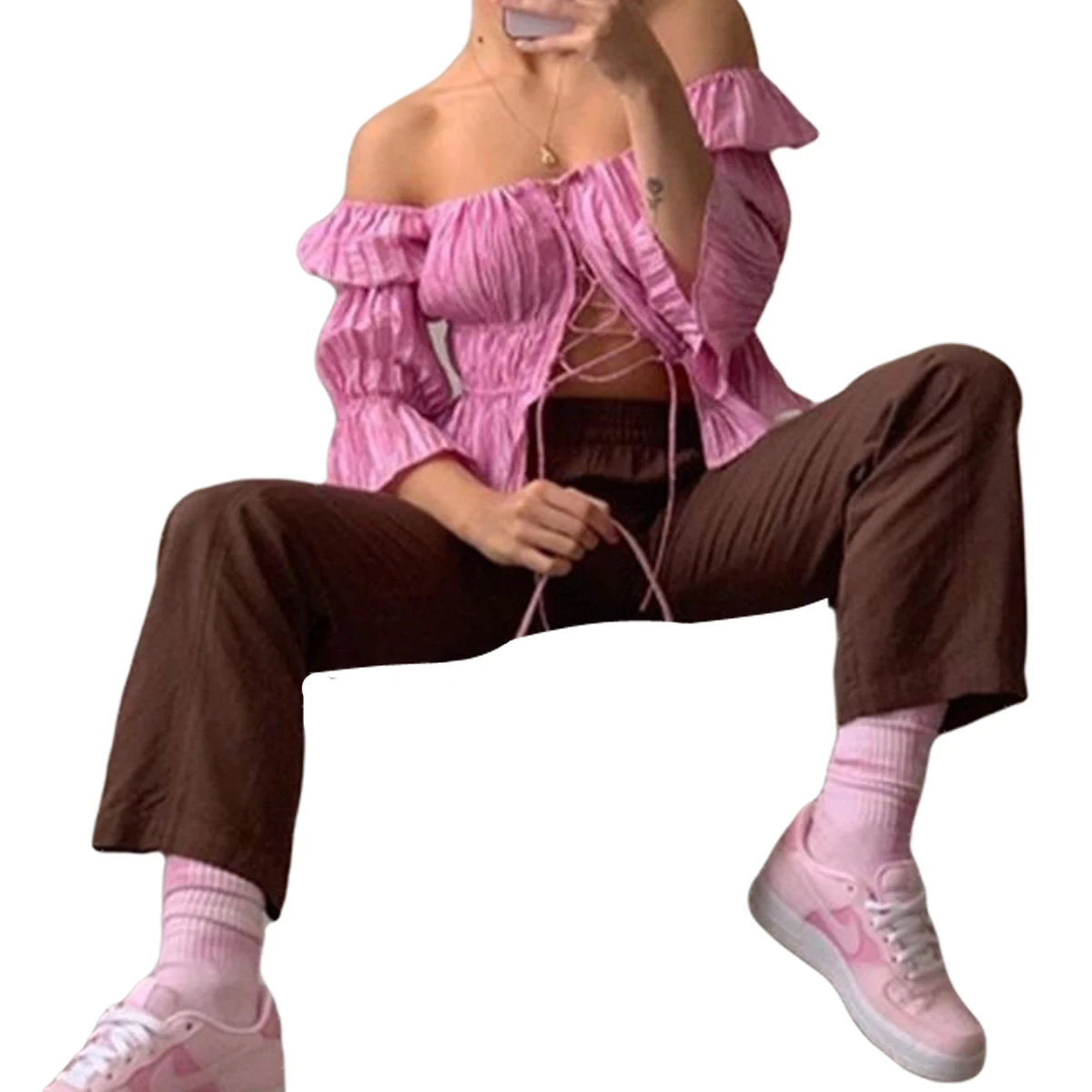 Женская летняя футболка с рукавами трубами модная Однотонная вырезом лодочкой и