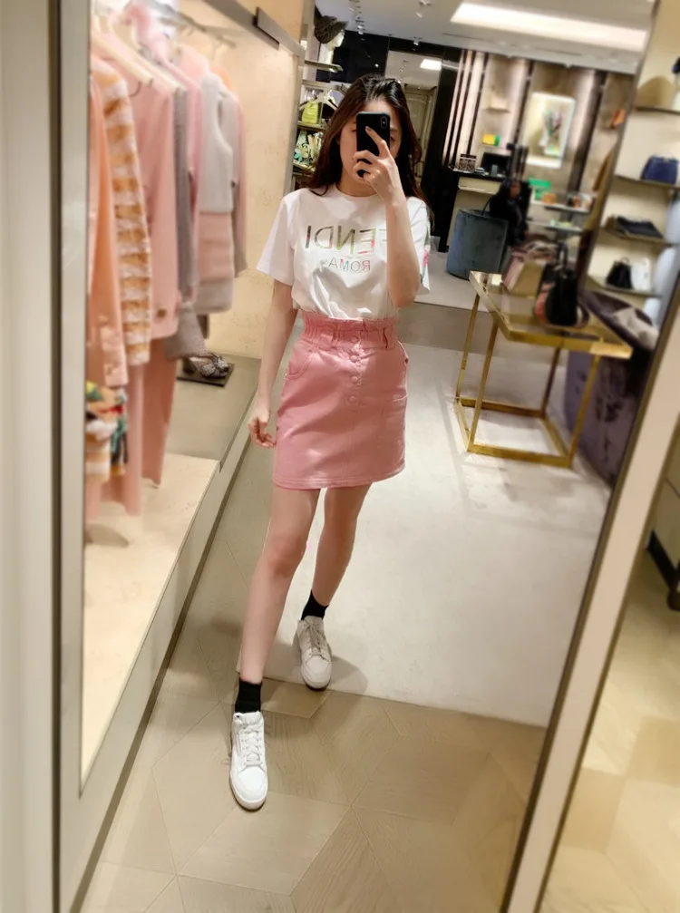 

2020 new summer fashion women clothing high waist ruffles single breasted hot short halfbody skirt U005