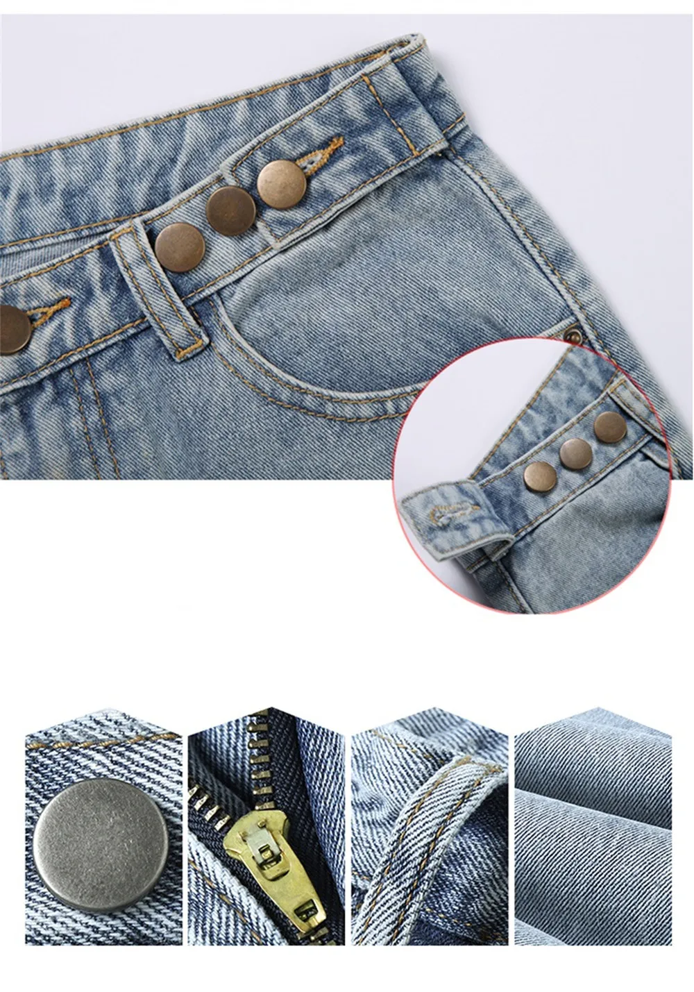 

Women Fashion Korean Style Buckle Adjustable Waist Spring Autumn Fashion Straight Denim Pant Female Wide Leg Drape Trouser Jeans