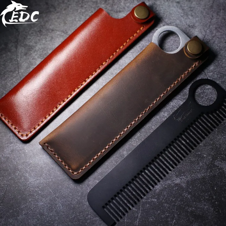 A116 Открытый EDC тактическая расческа для волос ручной работы кожаный чехол из нержавеющей стали и гребень TC4 опционально
