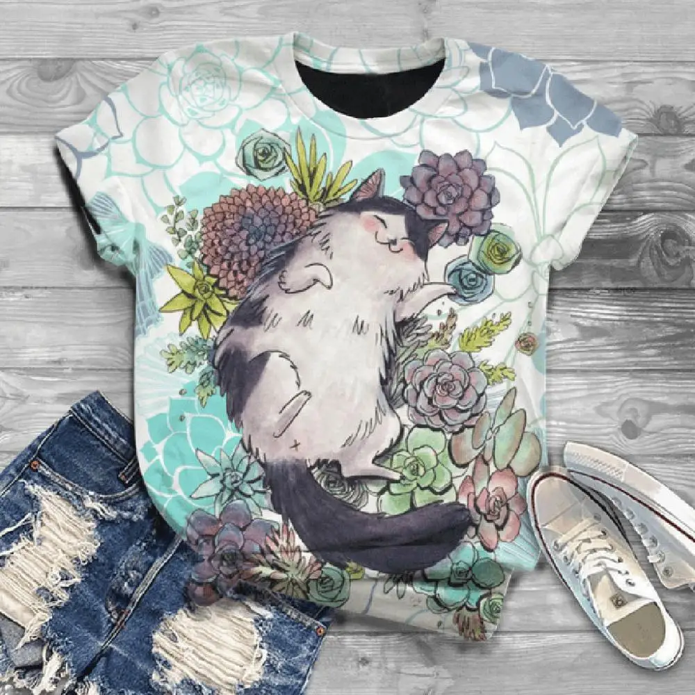 Женская футболка в стиле Харадзюку размера плюс с коротким рукавом и круглым