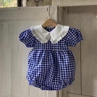 2021 summer baby girl rompers toddler girl short sleeves plaid cotton one piece jumpsuit kids newborn bodysuit overall outfits