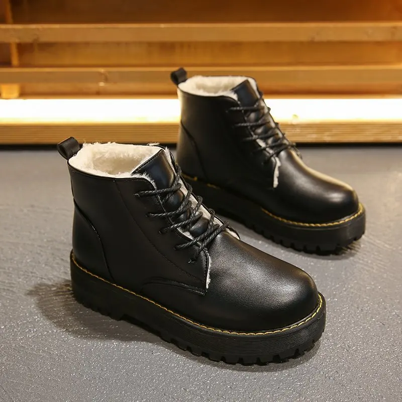 NEW Winter Boots Brown Black Platform Boots Women's Boots Short Plush Boots Female Women Shoes PU Leather Boots Women's Shoes